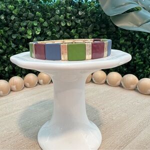 NWT Color Block Enamel Tile Stretch Bracelet Stack | Gold Tone | Stackable